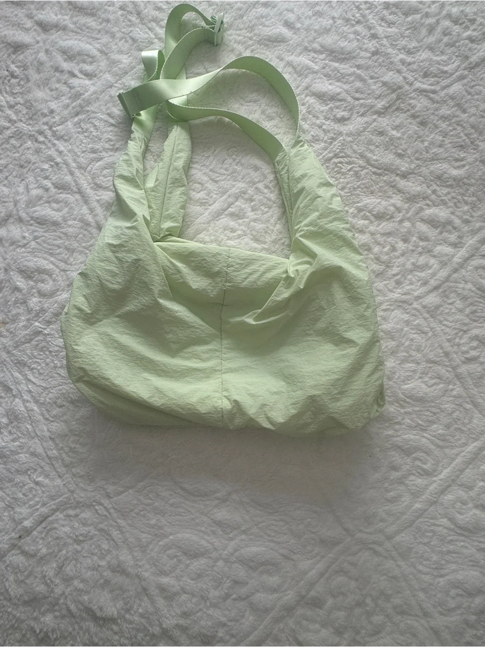 Pale Green Shoulder Hobo Bag with Ribbon Straps